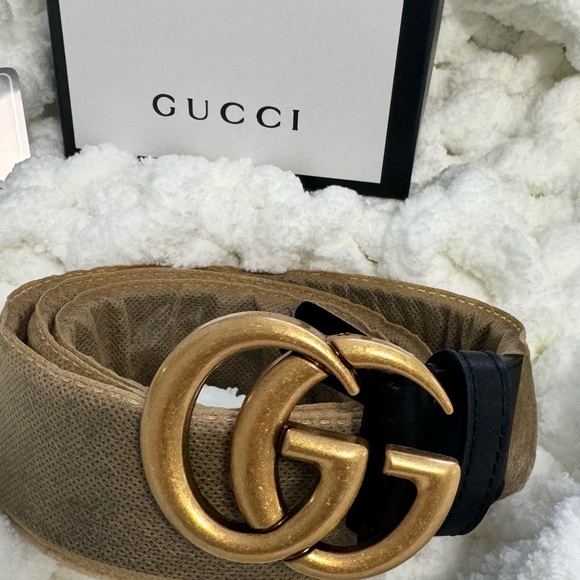 Gucci Beige Belt with Gold GG Buckle main image 8
